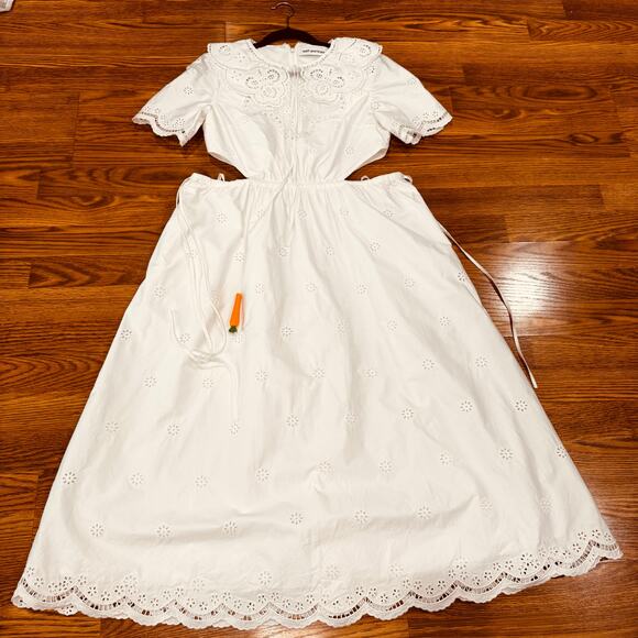 Self-Portrait WHITE COQUETTE DAISY COTTON BRODERIE ANGLAISE CUT OUT MIDI DRESS 8 - Picture 6 of 16